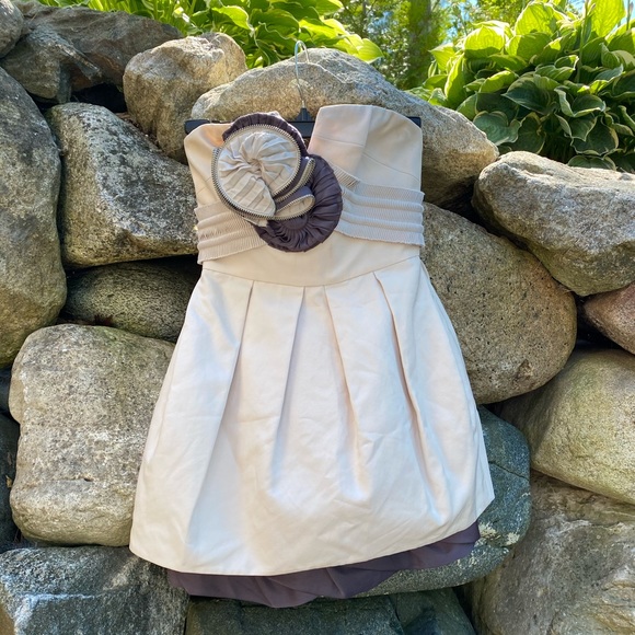 BCBGMaxAzria Dresses & Skirts - Bcbg ivory & purple lavender strapless dress